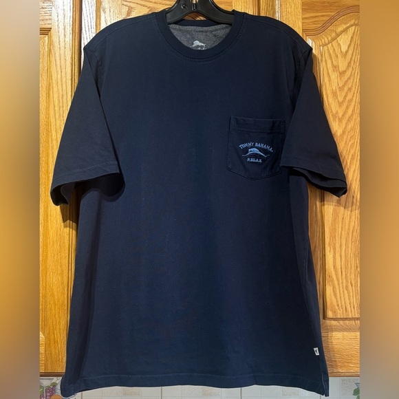 Tommy Bahama Men's Navy Blue Short Sleeve Pocket Tee T-Shirt Large EUC - Picture 1 of 7